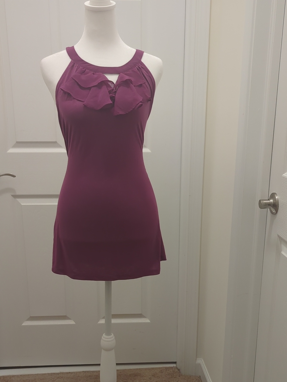 The Limited Plum Ruffle Front Sleeveless Tunic